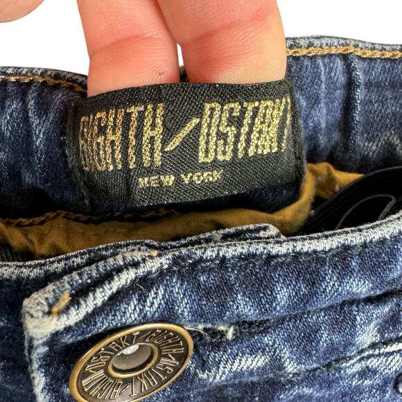 8IGTH/DSTRKT Medium Wash Distressed Embroidered Skinny Denim Jeans Size 15-16 - Picture 9 of 12